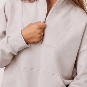 Sudadera con Capucha Personalizada de Felpa Francesa con Hombros Caídos, Sudadera con Media Cremallera para Mujer, Sudadera Holgada con Cierre de Cremallera - Product Image 4