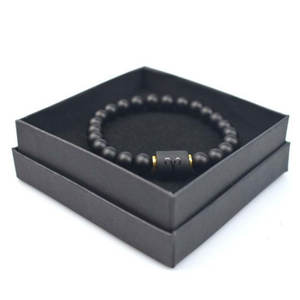 Bracelet en pierres précieuses d'agate noire naturelle, pièces, perles élastique, cordon, zodiaque <span class=keywords><strong>horoscope</strong></span>, signe, breloque, bijoux pour hommes - Product Image 1