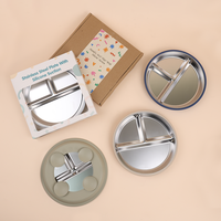 Plaques en acier inoxydable pour enfants Manchon en silicone pour bébé avec base en silicone antidérapante et incassable Plaques en acier inoxydable pour enfants