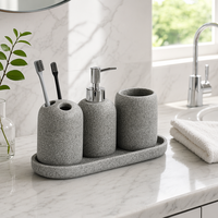Ensemble de salle de bain moderne en résine BX : Distributeur de savon, porte-brosse à dents, gobelet, porte-savon, brosse WC, pot à cotons-tiges, plateau pour la maison et l'hôtel