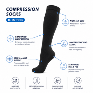 Calcetines de Compresión Graduada de 15-20 mmHg al por Mayor, Calcetines Deportivos hasta la Rodilla para Correr y Viajar, para Hombres y Mujeres - Product Image 2