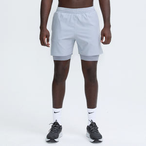 Boş özel Logo atletik Jogger spor şort Mens koşu spor Fitness şortu çizgili örgü 2 in 1 yaz rahat eğitim şort - Product Image 3