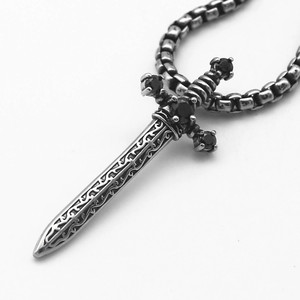 yunnique Stainless Steel Cross Pendant <b>Necklace</b> With Black Stones Geometric Design For Men And Women Fashion Jewelry - Product Image 5