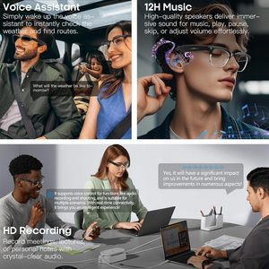 Lunettes intelligentes Hellibito AI avec caméra 8MP, vidéo 1080P, cadre carré, traduction en temps réel, enregistrement audio - Product Image 6