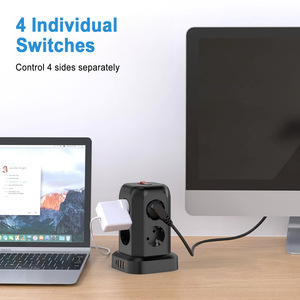 Cable de extensión con múltiples salidas, torre de tira de Alimentación protectora contra sobretensiones, 8 AC 3 USB 1 Tipo C <span class=keywords><strong>Protector</strong></span> contra sobretensiones Protección contra sobrecarga - Product Image 6