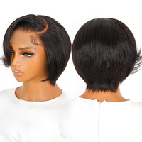 Perruque Pixie Bob en Cheveux Humains Naturels Vietnamiens 100% Non Traités, Perruque Lace Front Sans Colle 13x6 HD Lace Pré-Pluckée, Vente en Gros
