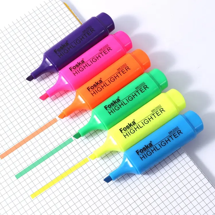 Foska速乾性インクマーカーペン6種類のパステルカラーチゼルチップマーカーペン、2行幅1mmまたは5mm