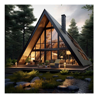 Cabine triangulaire moderne en acier léger préfabriquée, villa intelligente à 3 chambres, alimentée à l'énergie solaire, écologique, portable, salon, parc