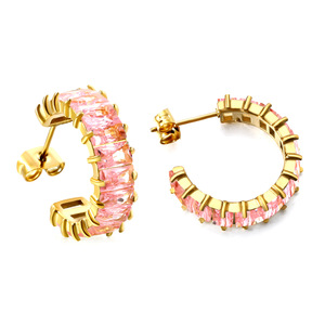 Pendientes de tuerca en forma de C con cristal rosa, chapados en oro, de aleación de zinc, joyería de moda para fiesta, pendientes geométricos para mujer. - Product Image 5