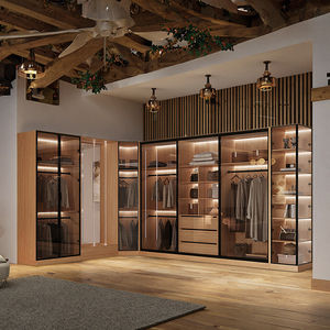 Armoire à porte coulissante en bois massif personnalisable combinaison de vestiaire en forme de L pour bureau à domicile - Product Image 6