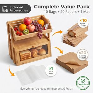 Étagère de rangement de cuisine avec tiroir, 3 niveaux, en bambou, pour fruits, pain, épices, organisateur de comptoir, multifonction - Product Image 3
