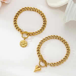 Custom Charm <b>Bracelet</b> Luxury Non Tarnish 14k 18k <b>Gold</b> Plated 316l Stainless Steel Flower Heart <b>Bracelet</b> for Women - Product Image 1
