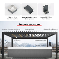 Pergola motorisée à toit pliant, auvent en aluminium avec toit rétractable en PVC, gazebo moderne pour jardin, balcon, terrasse, imperméable