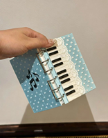 Carnet à anneaux avec design clavier de piano, décorations en dentelle et perles, pour prise de notes, collection de photos et rangement de cartes