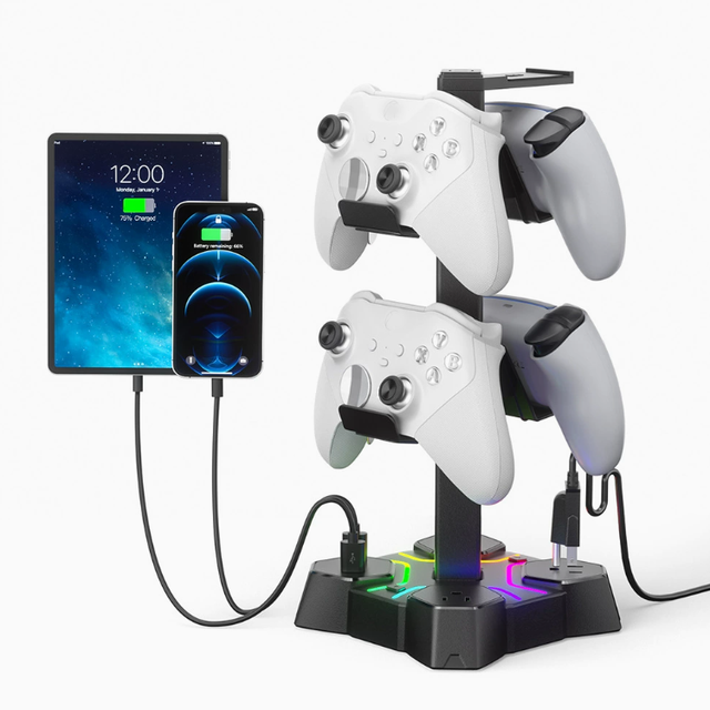 New Colorful Lighting Earphone Storage Stand Station For PS5/PS4/Xbox RGB Universal Gamepad Rack Charging Base