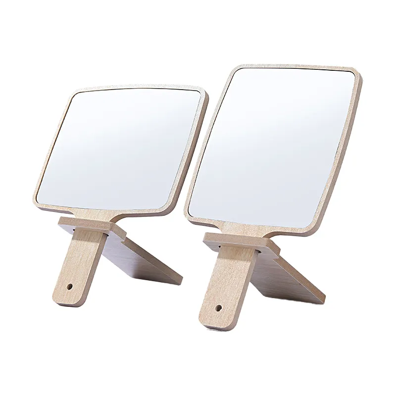 Grosir hadiah promosi ramah lingkungan Handheld kayu Vanity cermin Mini Square bambu Handheld Makeup kosmetik cermin