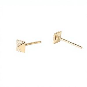 Natural Round Lab Diamond Stud Handmade Wedding Jewelry 10K 14K 18K Solid Gold Pyramid Stud Earrings Geometric Square Earrings - Product Image 3
