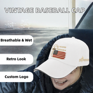 Casquette de baseball blanche à 6 panneaux avec logo drapeau brodé, ajustable, style vintage à visière incurvée pour événements décontractés en extérieur - Product Image 2