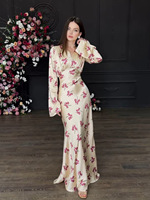 Abaya musulmane élégante pour femmes, en polyester, col en V, longueur cheville, imprimé floral, style décontracté, pour l'Aïd, vente en gros, approvisionnement stable