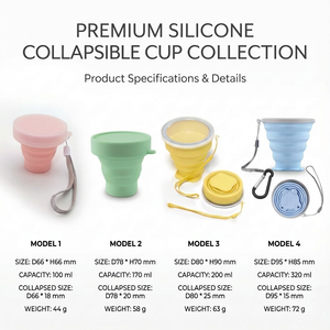 Mug à café pliable réutilisable avec logo personnalisé, résistant à la chaleur, en silicone, gobelet de voyage pliable avec couvercle - Product Image 5
