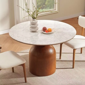 Tavolo da Pranzo Rotondo in <span class=keywords><strong>Legno</strong></span> Massello Stile Francese Vintage per Uso Domestico, Colore <span class=keywords><strong>Noce</strong></span>, Arredamento Sala da Pranzo con Piano Girevole per 6-12 Persone - Product Image 6