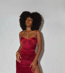 Abito Sexy con spacco a pieghe nuovo in raso da donna europeo e americano - Product Image 6