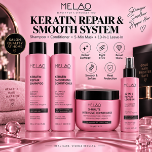 Ensemble shampoing et après-shampoing réparateur à la kératine, formule personnalisée, acides aminés, huile d'argan, hydratant, anti-frisottis, lissant, soin capillaire - Product Image 1