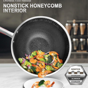 Sartenes <span class=keywords><strong>Wok</strong></span> de Acero Inoxidable de Triple Capa, Sartenes Antiadherentes con Tapa para Todo Tipo de Estufas, Libres de PFOA, Aptas para Lavavajillas y Calentamiento Rápido - Product Image 3