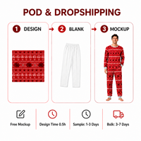 Pyjama de Noël personnalisé rouge flocon de neige nordique, ensemble assorti pour la famille, vêtements de nuit en polyester pour hommes, femmes et enfants, livraison directe POD MOQ 1PC