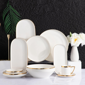 Juego de Vajilla de Cerámica Blanca con Borde Dorado, Plato Ovalado y Rectangular, Tazón, Taza, Vajilla de Lujo para Hotel, Restaurante, Recuerdo de Boda, Venta al por Mayor - Product Image 1