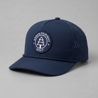 Casquette de golf Oxford marine à pois avec patch tissé, 5 panneaux, imperméable, respirante, snapback, broderie personnalisée, collection premium en gros