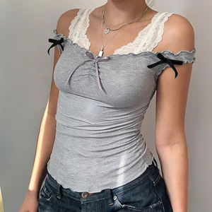 Top de encaje con lazo estilo Pure Desire francés, nuevo, ajustado, adelgazante, dulce, tipo camisola. - Product Image 4