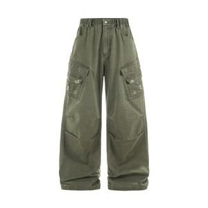 Jeans Verdes Vintage Oversize para Hombre, Estampados, Transpirables, de Pierna Recta, Desgastados, con Múltiples Bolsillos, Estilo Cargo, Ideales para Invierno - Product Image 3