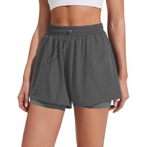 FOXA Short de sport pour femme taille haute 2 en 1 avec poches zippées, séchage rapide et respirant - Product Image 1