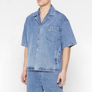 Camicie in Denim da uomo manica corta morbida 100% cotone tasche laterali in cotone Jeans larghi Boxy top blu <span class=keywords><strong>abbigliamento</strong></span> da <span class=keywords><strong>Cowboy</strong></span> per uomo - Product Image 5