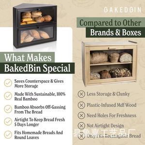 Bakedbin Corner Bread <b>Box</b> Double Layer With <b>Glass</b> Door Black Color Freshness Preservation Kitchen Storage - Product Image 3