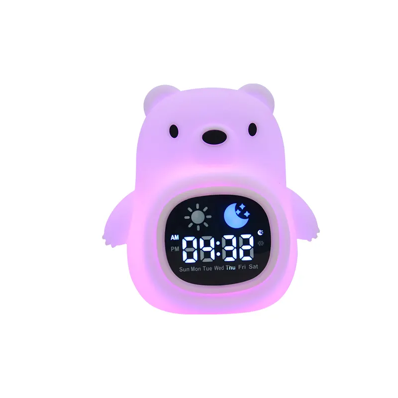Hot Sale Sleep Trainer Kids Alarm Clock with White Sound Machine Color Changing Night Lights Silicone Bedside Lamp