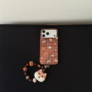 เคสโทรศัพท์ลายสก็อตสีน้ำตาล Maillard พร้อมจี้รูปสุนัข ฝาปิดสองชั้นสำหรับ iPhone 17 Pro Max 16 15 14 - Product Image 2