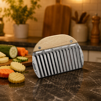 Waffle Fries Chopper Tool, mes voor verse groenten en fruit, versterkt ergonomisch hakmes met houten handvat, keukengadgets