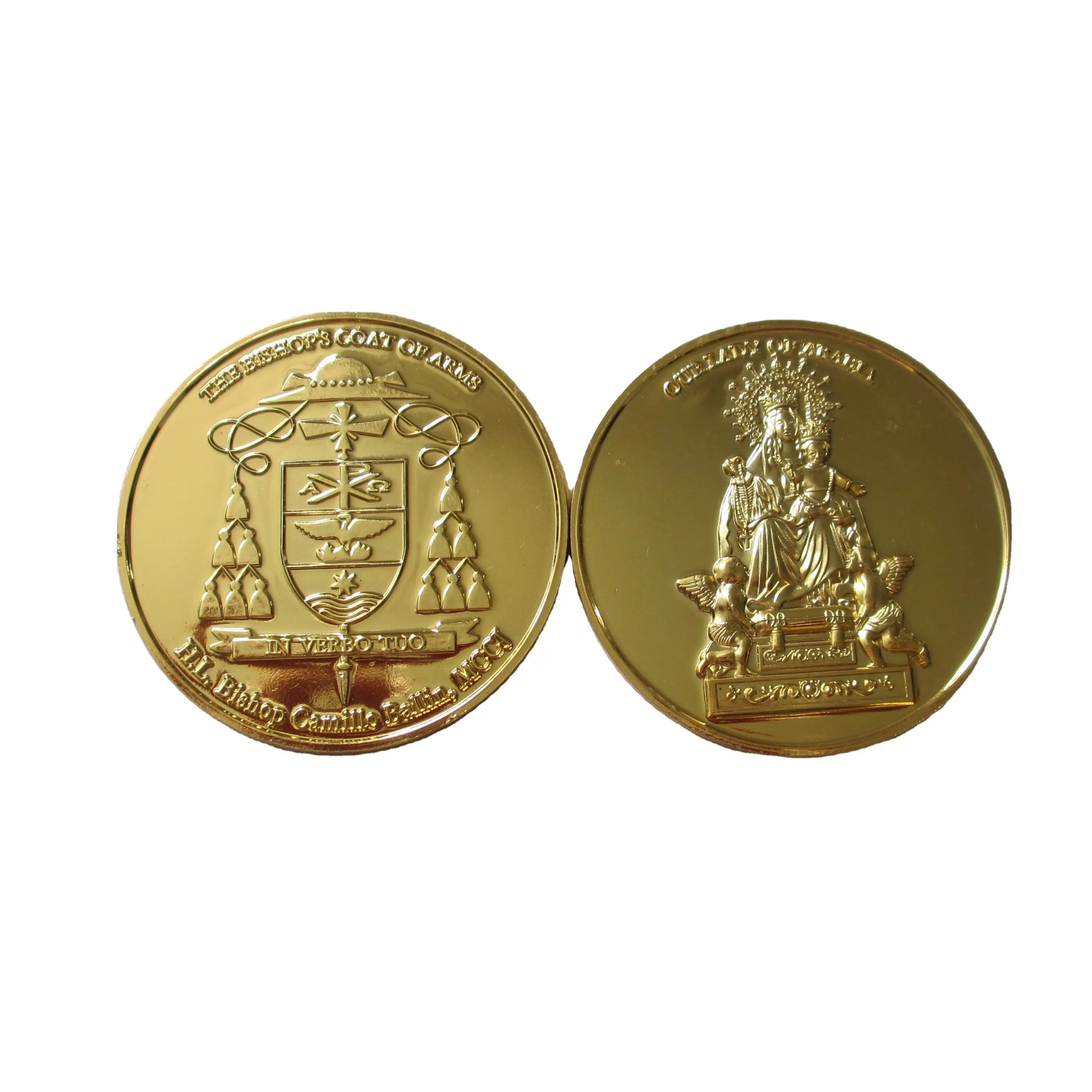 Souvenir medaglione regalo con confezione regalo moneta personalizzata lucida in metallo dorato a doppio lato