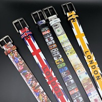 Ceinture large unisexe en cuir PU avec imprimé drapeau britannique et motif Londres, boucle ardillon vintage en alliage, style mode décontracté streetwear hip-hop décoratif