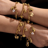 Brazalete de Alta Gama con Borla y Circonita, Hecho a Mano, con Diseño de Lazo, Acero Inoxidable, Elementos Geométricos de Trébol, Accesorios de Moda