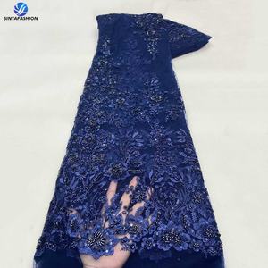 Pizzo Francese Africano Blu Navy Sinya 5 Iarde Alta Qualità Lussuoso Pizzo in <span class=keywords><strong>Tulle</strong></span> con Paillettes <span class=keywords><strong>Ricamato</strong></span> e Perline <span class=keywords><strong>Bianco</strong></span> Rosso Rosa - Product Image 1