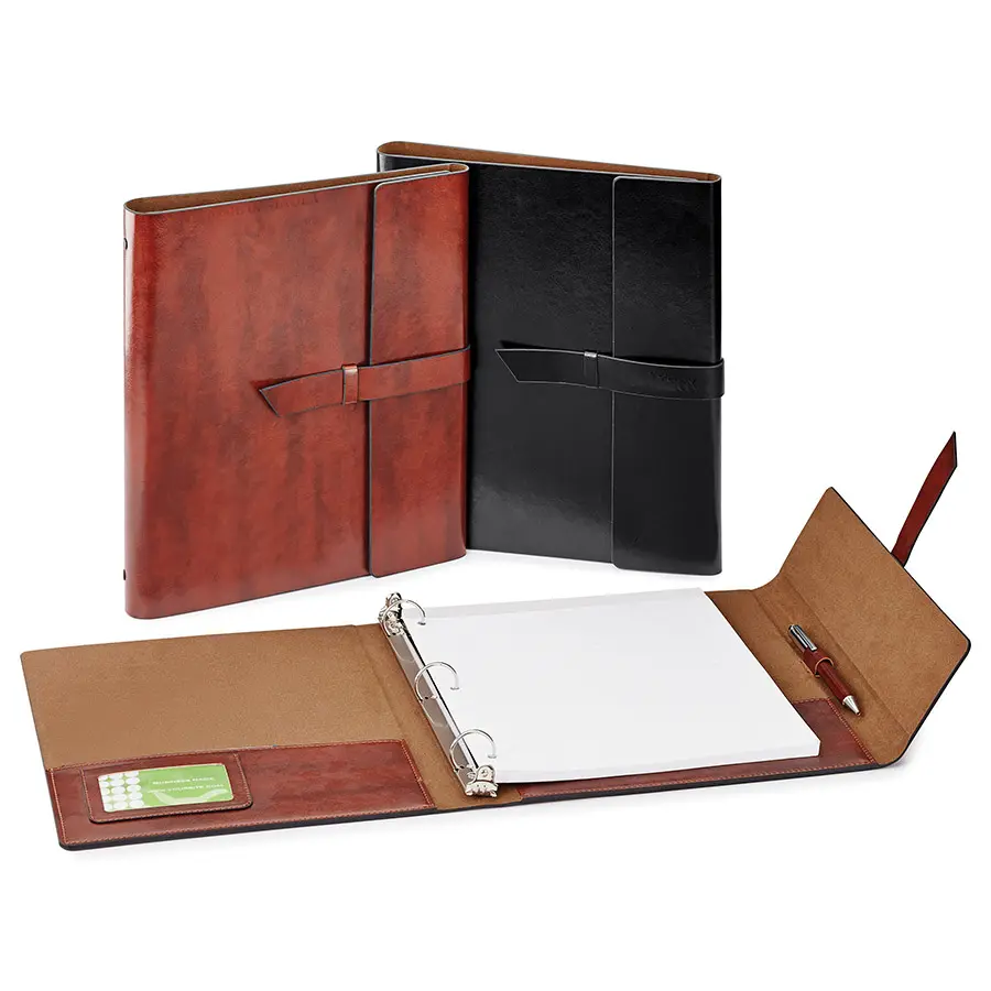 Personalizado boa venda vintage couro pu tampa dura a4 3 anel encadernação diário notebooks