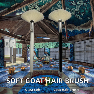 Pelo de cabra blanco <span class=keywords><strong>medio</strong></span>, tratamiento de exfoliación con ácido glicólico <span class=keywords><strong>Facial</strong></span>, aplicador de cepillo para máscara de ventilador, mango súper suave para exfoliación de la piel, uso en la cara - Product Image 3