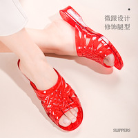 Chaussures à enfiler une pièce en cristal-Talon à plate-forme épaisse, anti-odeur, tongs d'extérieur transparentes en plastique