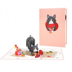 Carte de vœux créative en 3D avec motif d'animaux, chat et chien, avec enveloppe - Product Image 4