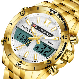 Envío Directo HALEI Reloj de Cuarzo Analógico-Digital Dorado para Hombre, Cristal Mineral, Resistente al Agua 3ATM, Estilo Deportivo, Movimiento Japonés - Product Image 1