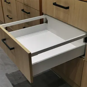 Grosir lemari dapur kualitas tinggi dekat ramping kotak logam Tandem laci geser dengan kaca
