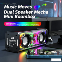 Mini-enceinte sans fil transparente Mecha Small Cannon 5.3 avec RGB, carte enfichable, audio portable de bureau, subwoofer puissant